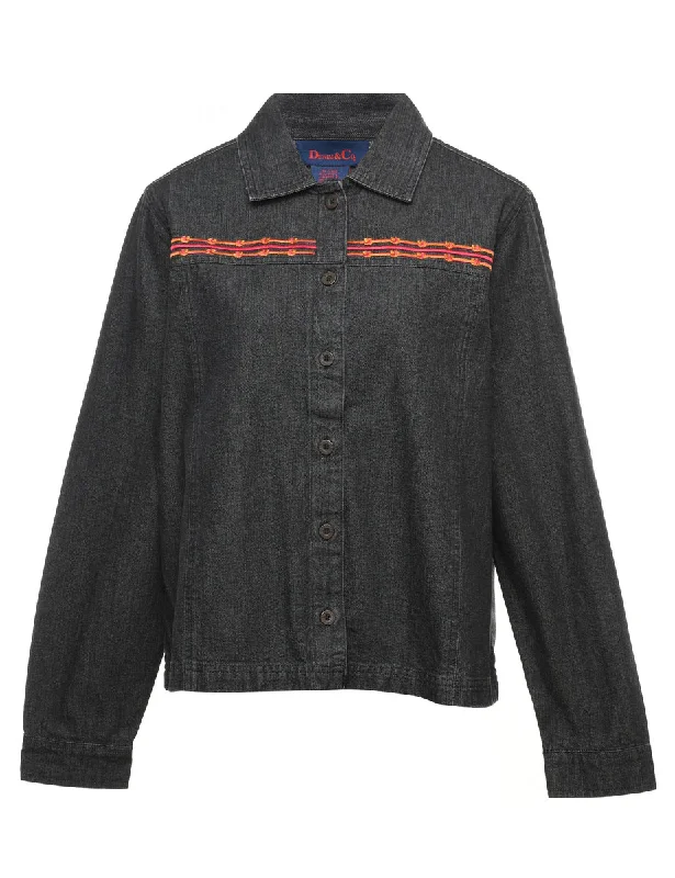 Classic Black Denim Embroidered Jacket - M Nylon Fabric Polyester Fabric Spandex Fabric Classic Black Denim Embroidered Jacket - M Nylon Fabric Polyester Fabric Spandex Fabric