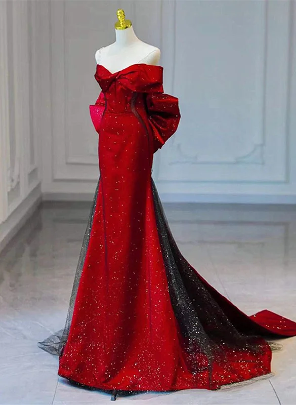 Red and Black Off Shoulder Mermaid Long Party Dress, Red and Black Prom Dress Square Neckline Feminine Red and Black Off Shoulder Mermaid Long Party Dress, Red and Black Prom Dress Square Neckline Feminine