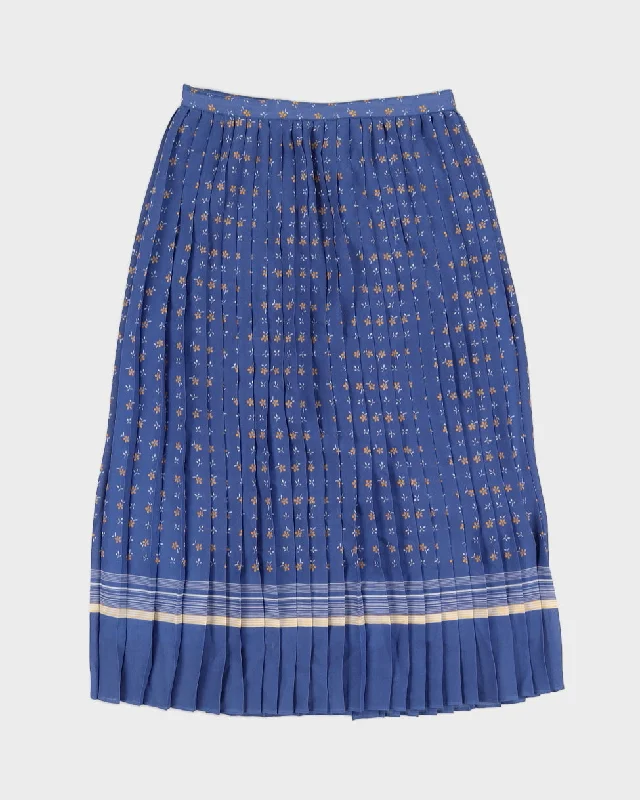 Blue Floral Patterned Pleated Midi Skirt - S relaxed fit skirt