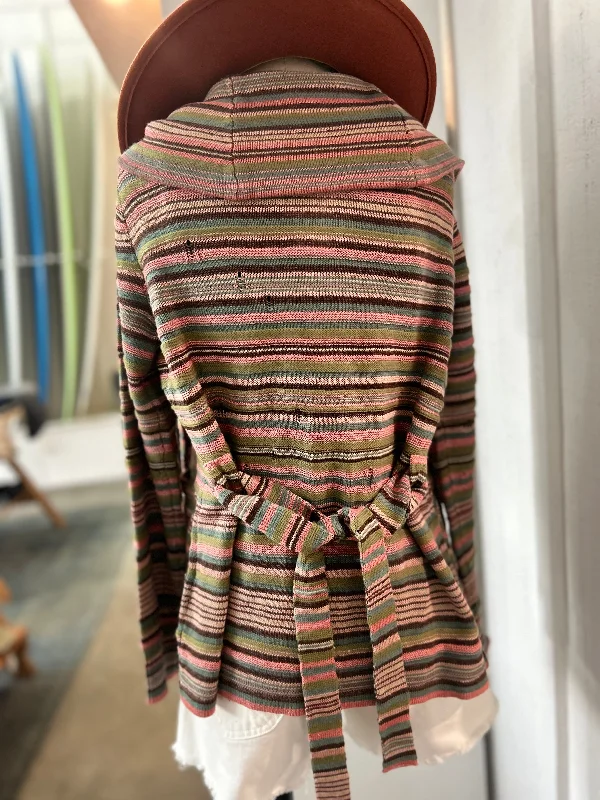 Striped Linen-Blend Cardigan Seamless Knitted Crochet