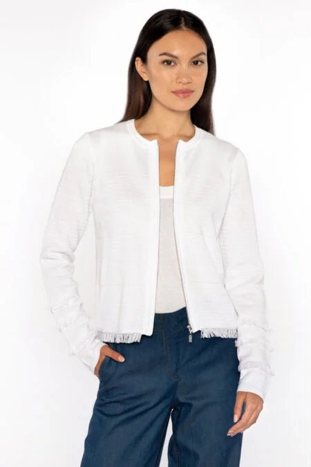 Kinross Cashmere Fringe Zip Cardigan Cable Knit Ribbed Knit Lace Knit