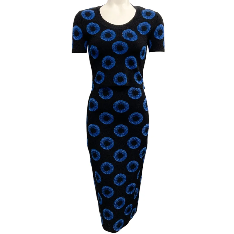 Alexander McQueen Black / Blue Iris Jacquard Knit Skirt and Top Set tiered skirt playful