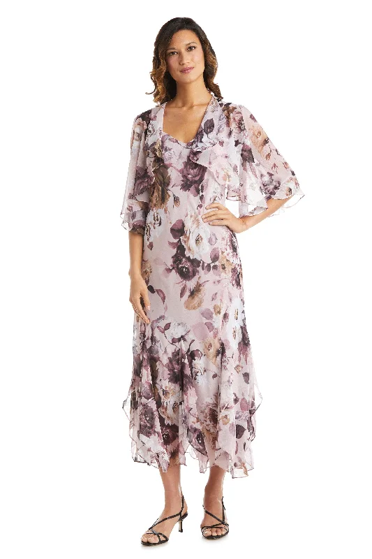 R&M Richards 7915 Long Two Piece Floral Jacket Dress Mesh Jacket Canvas Jacket Denim Jacket