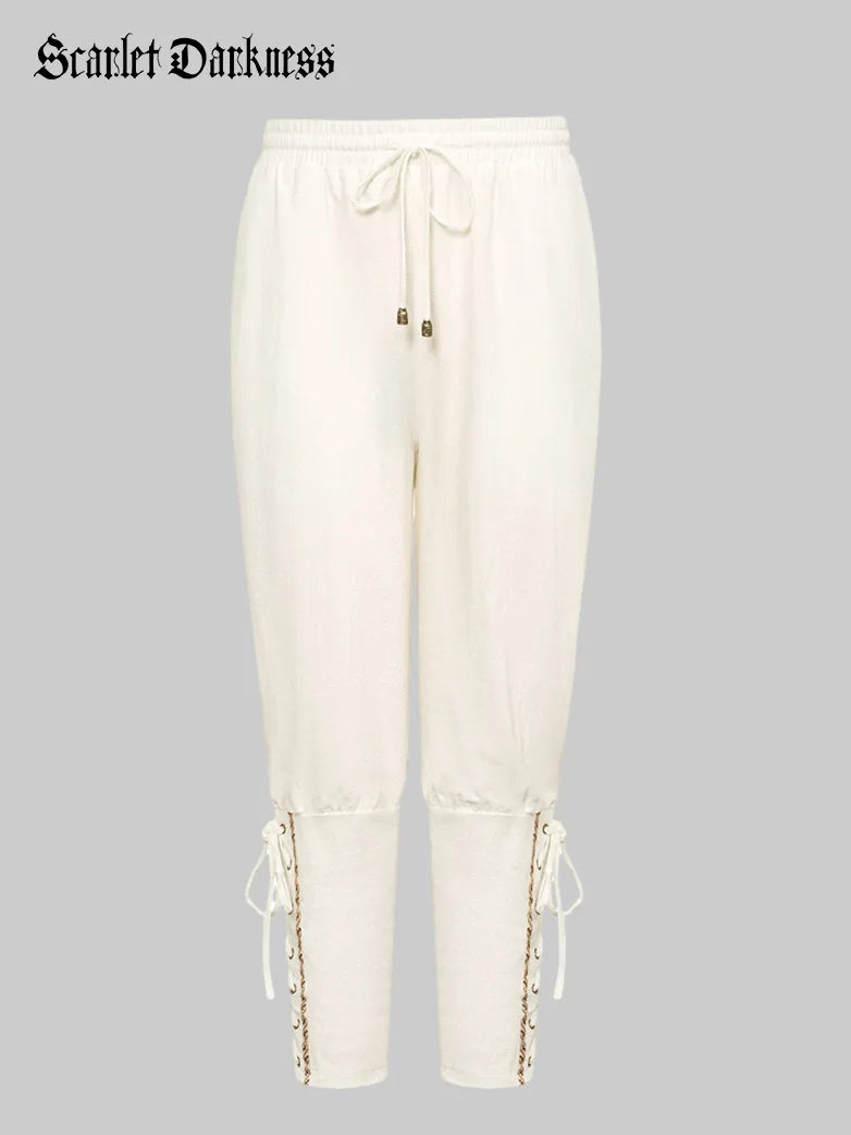 Men Renaissance Cotton Embroidery Pants Soft Stretch Pants