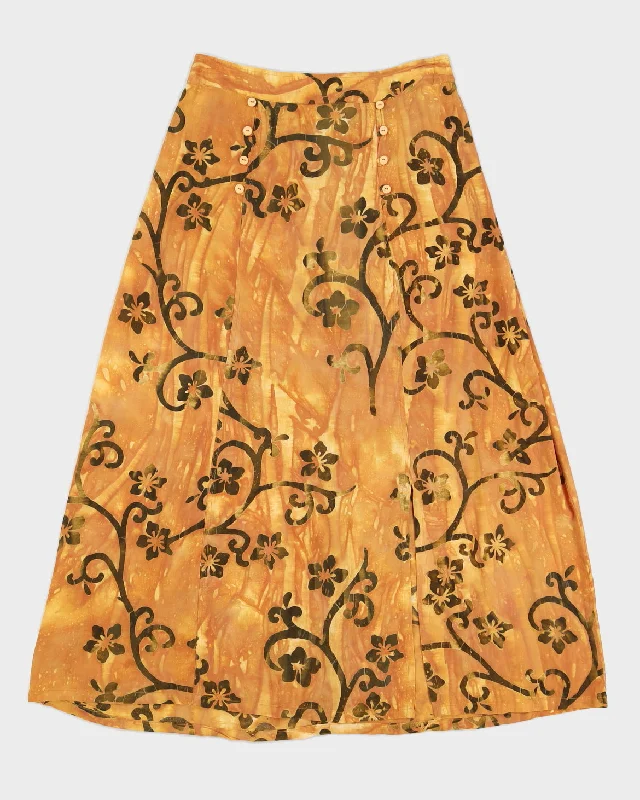 Y2K 00s Aysha Orange Hawaiian Maxi Skirt - XL leather skirt modern
