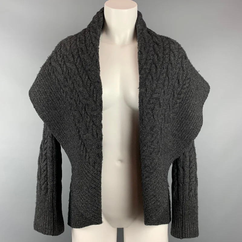 RALPH LAUREN Black Label Size M Grey Knitted Wool / Cashmere Shawl Collar Circle Cardigan Notch Collar Peter Pan Collar Cowl Neck