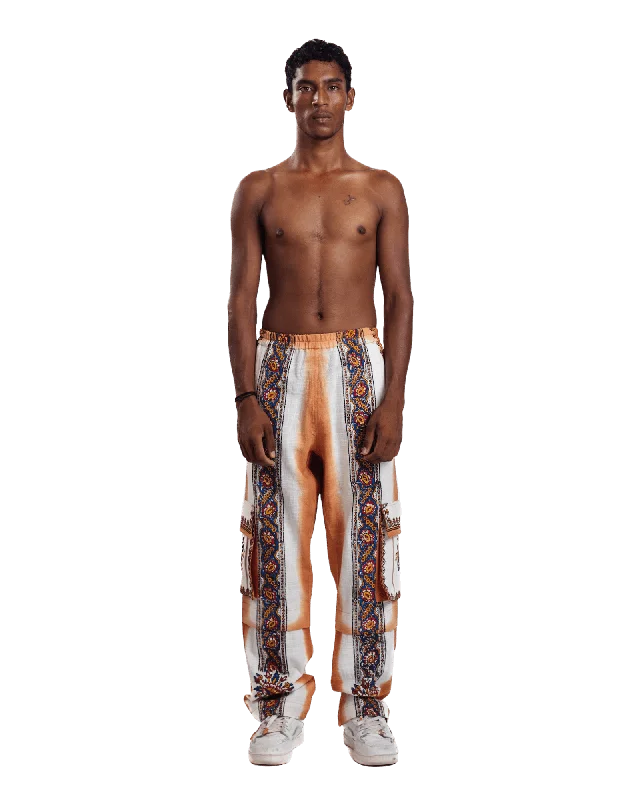 "Sunset Mirage" Hand Block Printed Cargo Pants High-Waist Yoga Pants