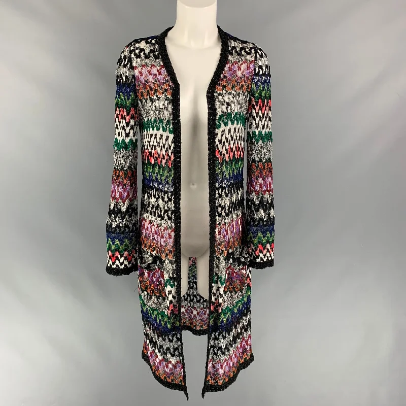 MISSONI Size 2 Multi-Color Knitted Viscose Blend Cardigan Tailored Straight A-Line