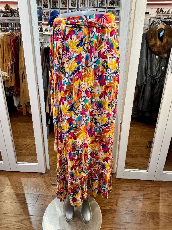 90’s Yellow a Multicolor Tropical Flower Print Skirt denim skirt classic