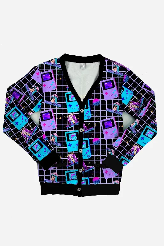 Aesthetic Video Game Black Cardigan Houndstooth Herringbone Solid