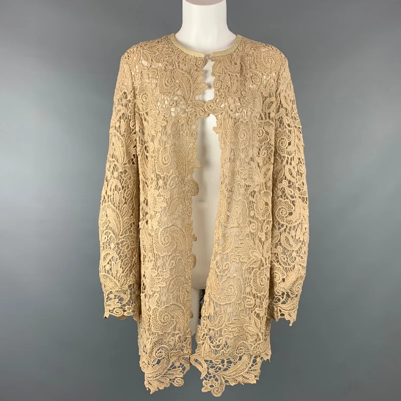 RALPH LAUREN Black Label Size 12 Beige Lace Textured Cotton Leather Trim Cardigan Asymmetrical,ymmetric Pencil Cardigan RALPH LAUREN Black Label Size 12 Beige Lace Textured Cotton Leather Trim Cardigan Asymmetrical,ymmetric Pencil Cardigan