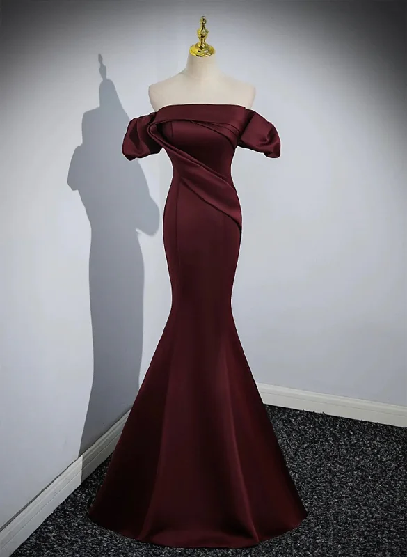 Maroon Satin Mermaid Off Shoulder Prom Dress, Maroon Party Dress Tunics Canvas sturdy Maroon Satin Mermaid Off Shoulder Prom Dress, Maroon Party Dress Tunics Canvas sturdy