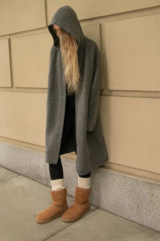 LONG CARDIGAN WITH HOODIE Beaded Cardigan Sequined Faux Fur