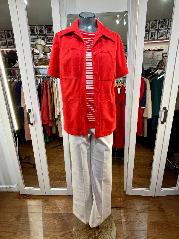 70’s Red Orange & Off White 3 Piece Pants Set by Butte Knit Relaxed Fit Trousers