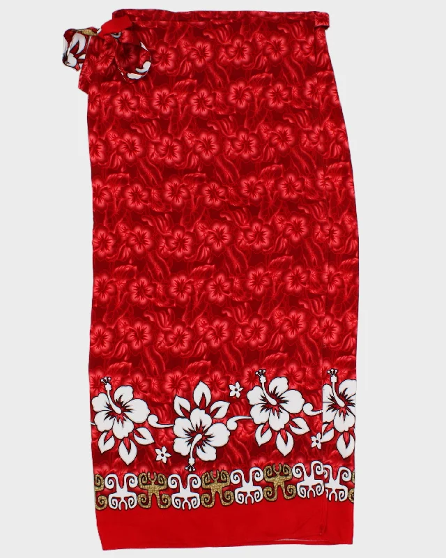 Red Floral Print Wrap Skirt - Adjustable tulle skirt dreamy