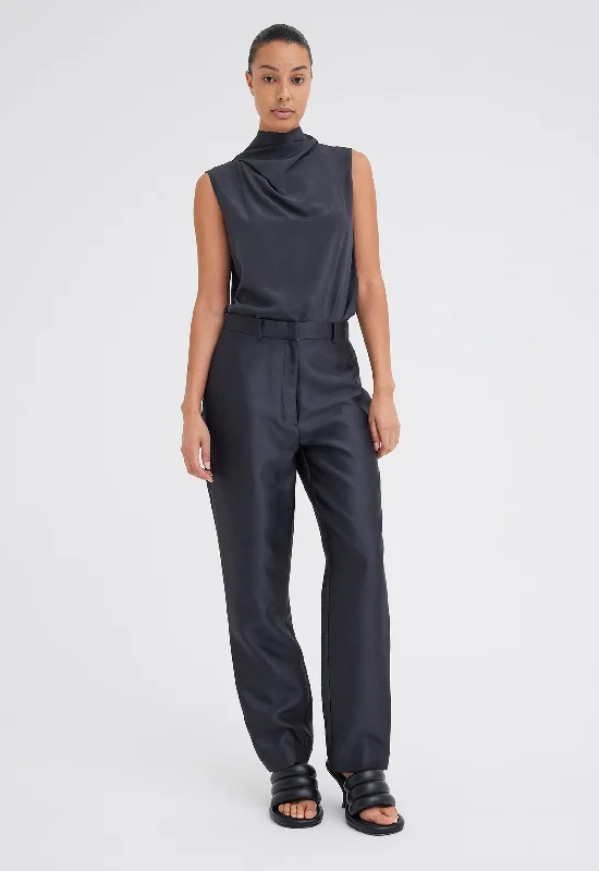 Novel Silk Wool Pant - Steelo Grey Stretch Fit Pants