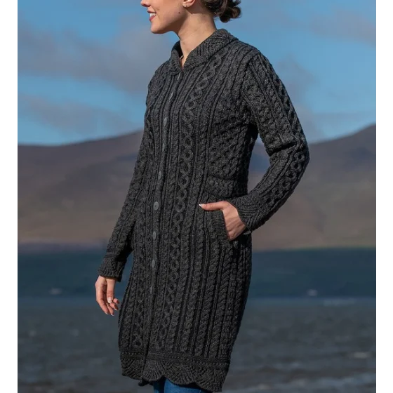 Aran Long Button Cardigan Coat [2 Colors] Striped Floral Plaid