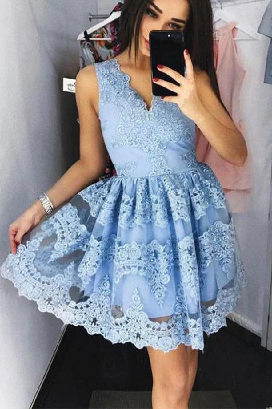 Simple V Neck Short Prom Dress,Lace Appliques Floral Homecoming Dress Party Dresses Tunics Sophisticated sleek Simple V Neck Short Prom Dress,Lace Appliques Floral Homecoming Dress Party Dresses Tunics Sophisticated sleek