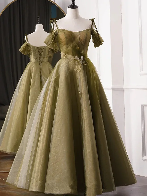 Green A-line Tulle Long Sweetheart Party Dress, Green Tulle Prom Dress Tunics Silk luxurious Green A-line Tulle Long Sweetheart Party Dress, Green Tulle Prom Dress Tunics Silk luxurious