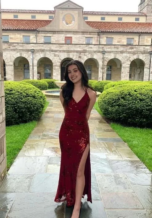 V Neck Mermaid Sequin Burgundy Long Prom Dress Formal Party Dress With Slit Tunics Evening elegant V Neck Mermaid Sequin Burgundy Long Prom Dress Formal Party Dress With Slit Tunics Evening elegant