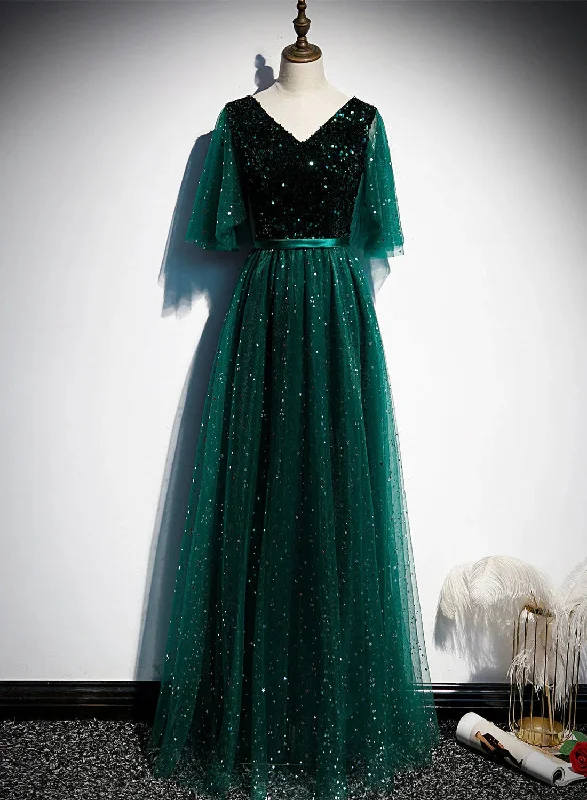 Green V-neckline Shiny Tulle Long Wedding Party Dresses Green Formal Dresses prom dresses shops Tunics Sophisticated sleek Green V-neckline Shiny Tulle Long Wedding Party Dresses Green Formal Dresses prom dresses shops Tunics Sophisticated sleek
