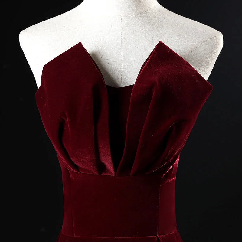 Wine Red Velvet Floor Length Long Prom Dress, Dark Red Party Dress Tunics Velvet soft