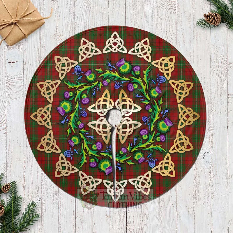 MacAulay (MacAuley) Tartan Christmas Tree Skirt with Thistle Celtic Knot Style silk skirt lustrous