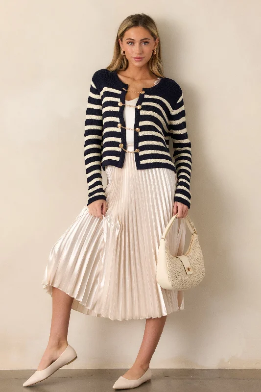 Harborside Hideaway Navy & White Stripe Cardigan Soft Cozy Warm