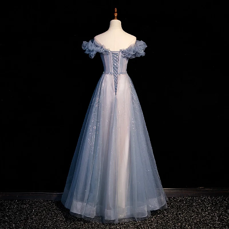 Off Shoulder Puffy Sleeves Beaded Party Dress Prom Dress, Blue Evening Gown Tunics Luxurious high-end Off Shoulder Puffy Sleeves Beaded Party Dress Prom Dress, Blue Evening Gown Tunics Luxurious high-end