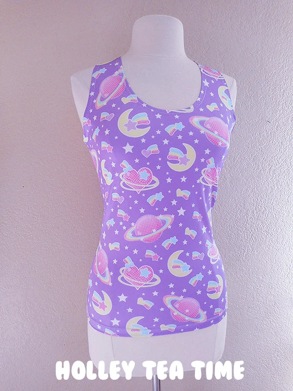 Saturn's Wish Purple Tank Top low neck tank