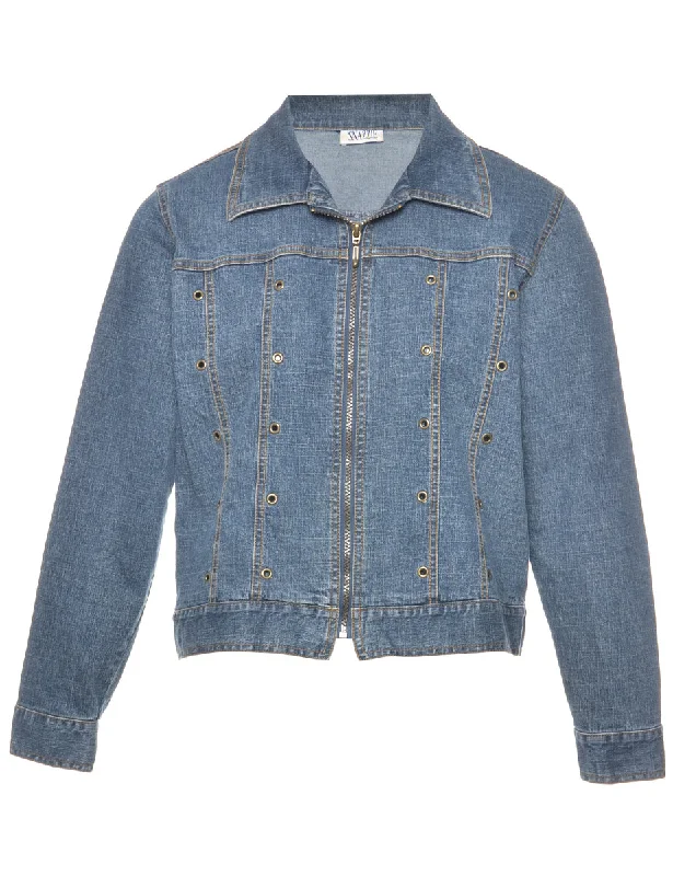 Studded Denim Jacket - L Faux Fur Fabric Real Fur Fabric Shearling Fabric