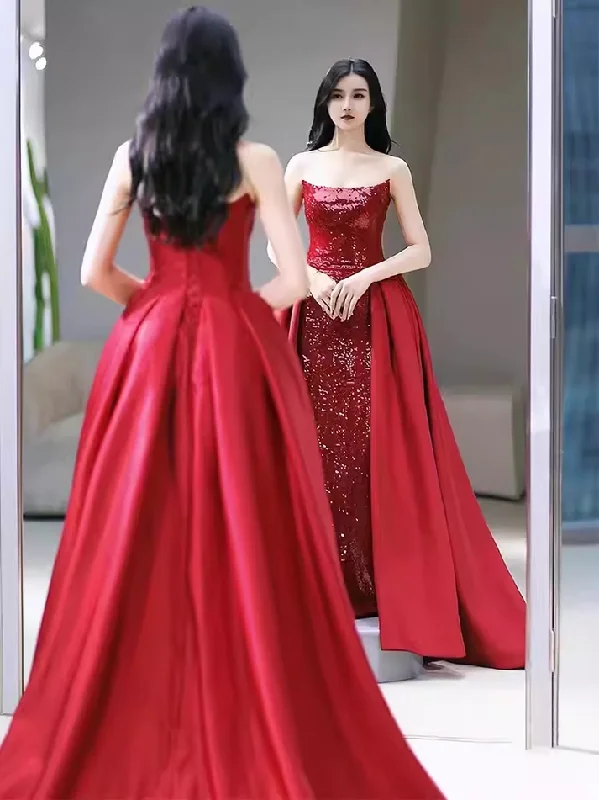 Sexy Mermaid Strapless Sleeveless Party Dress Red Long Prom Dress Tunics Trendy modern Sexy Mermaid Strapless Sleeveless Party Dress Red Long Prom Dress Tunics Trendy modern