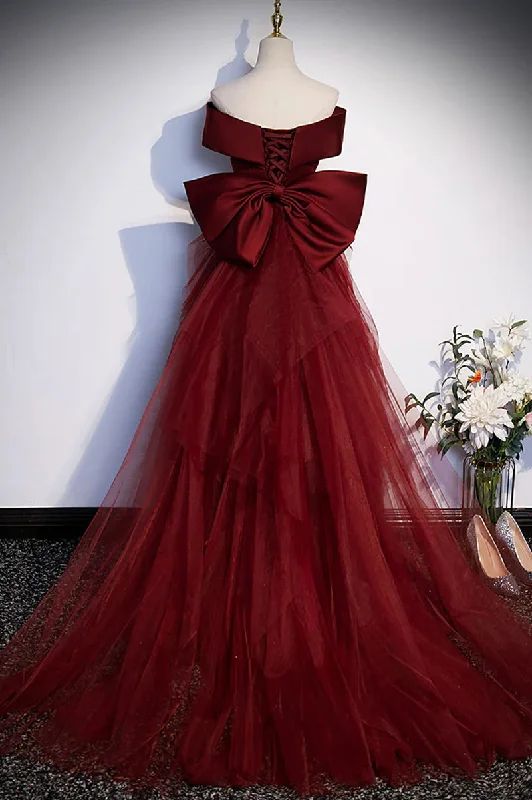 Wine Red Mermaid Long Prom Dress, Off the Shoulder V-Neck Wedding Party Dress Tunics Distressed trendy Wine Red Mermaid Long Prom Dress, Off the Shoulder V-Neck Wedding Party Dress Tunics Distressed trendy