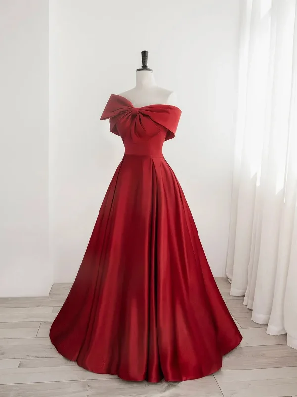 Red Satin One Shoulder Long Party Dress with Bow Red Off Shoulder Prom Dress prom dresses shops Tunics Versatile stylish Red Satin One Shoulder Long Party Dress with Bow Red Off Shoulder Prom Dress prom dresses shops Tunics Versatile stylish