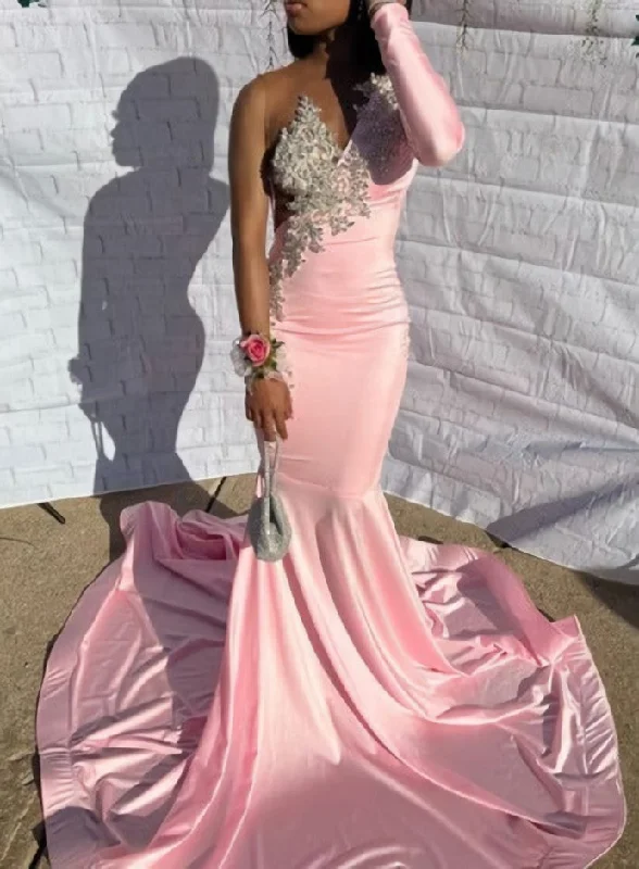 Pink Unique Long Prom Dress Mermaid Party Dress Tunics Short Trendy