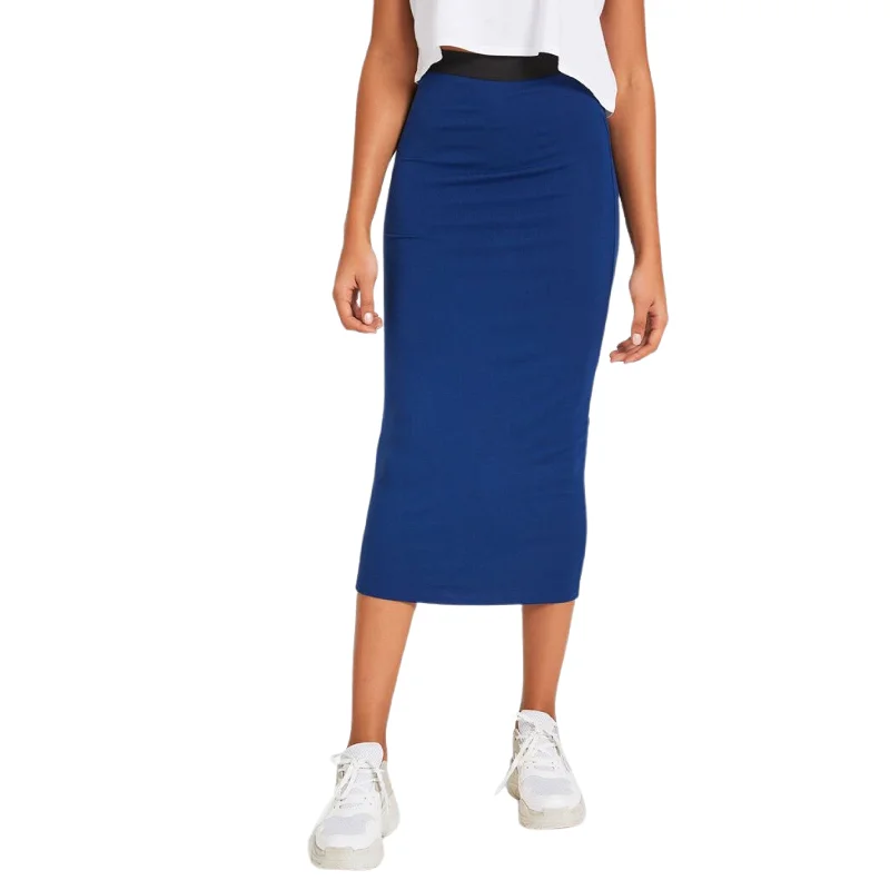OXXO -  Elastic Waist Detailed Below Knee Skirt velvet skirt plush