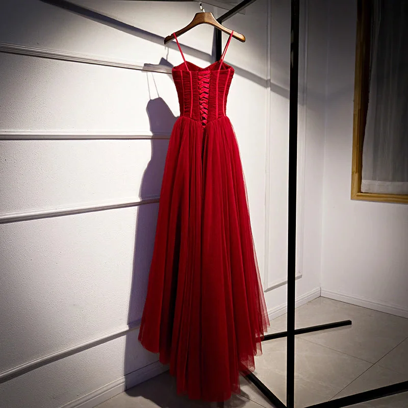 Wine Red Tulle Long Straps Party Dress Prom Dress, A-line Dark Red Formal Gown Tunics Cozy soft Wine Red Tulle Long Straps Party Dress Prom Dress, A-line Dark Red Formal Gown Tunics Cozy soft