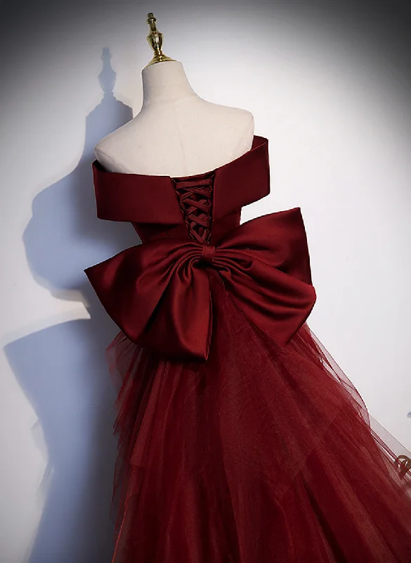 Wine Red Mermaid Off Shouler Evening Dress, Wine Red Long Prom Dress Party Dress Tunics Polka dots Wine Red Mermaid Off Shouler Evening Dress, Wine Red Long Prom Dress Party Dress Tunics Polka dots
