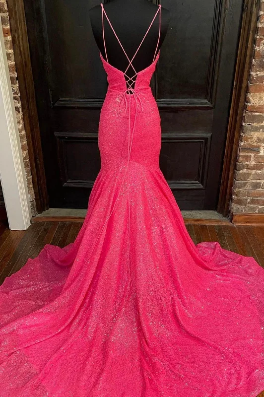 Mermaid Sequins Long Prom Dresses, V-Neck Evening Party Dresses Tunics Bridal satin