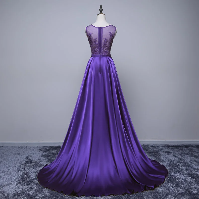Purple Long Round Neckline Prom Dress, Satin Wedding Party Dress Halter Neckline Beach Purple Long Round Neckline Prom Dress, Satin Wedding Party Dress Halter Neckline Beach