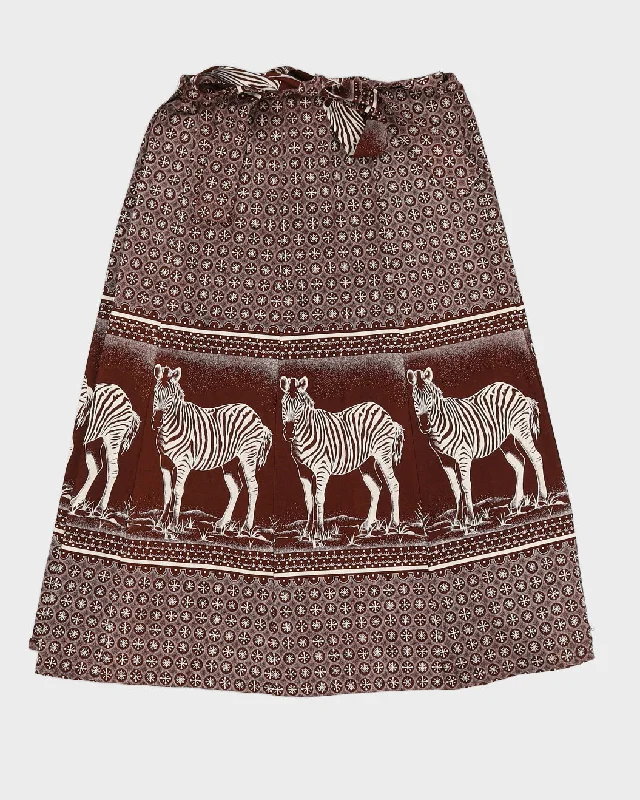 Vintage Brown Zebra Wrap Midi Skirt - O/S corduroy skirt cozy