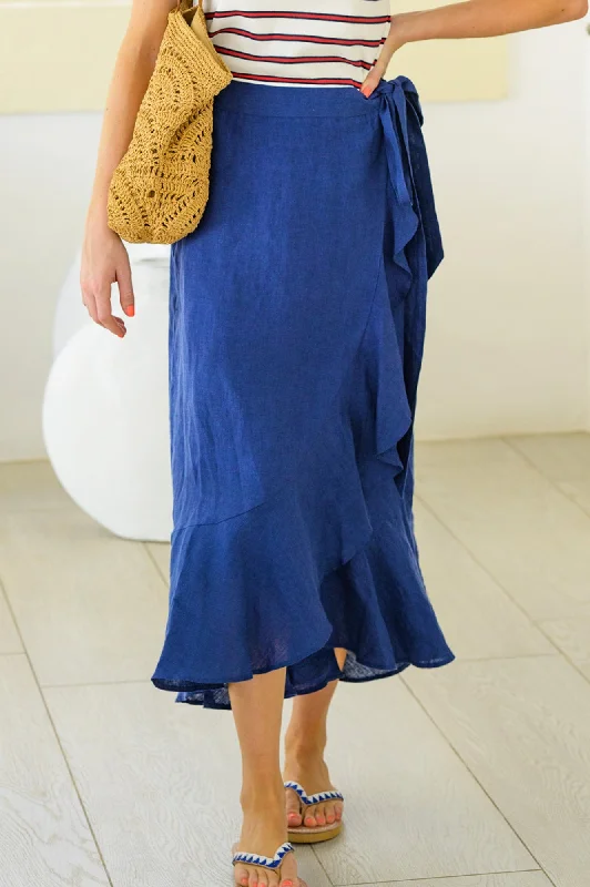 April Linen Wrap Skirt | Navy denim skirt trendy