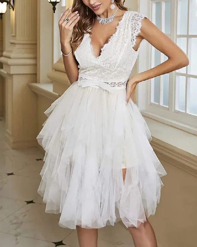 BACKLESS EYELASH CROCHET LACE SHEER MESH PARTY DRESS Tunics Sale discount