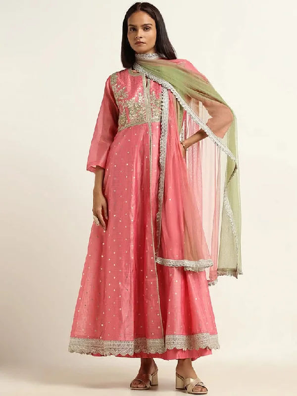 Vark Pink Kurta, Skirt & Dupatta Set wool skirt breathable