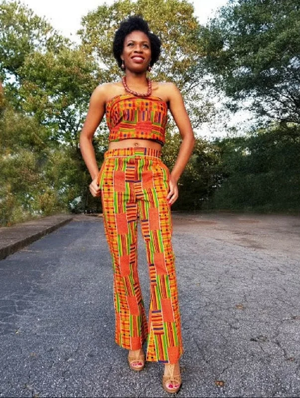 African Print Kente Pants for Women-DP3227PP2 Lightweight Linen Pants