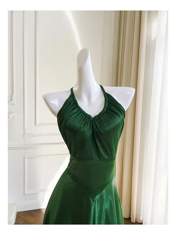 Green A-line Soft Satin Cross Back Evening Dress, Green Prom Dress Party Dress Tunics Running lightweight Green A-line Soft Satin Cross Back Evening Dress, Green Prom Dress Party Dress Tunics Running lightweight