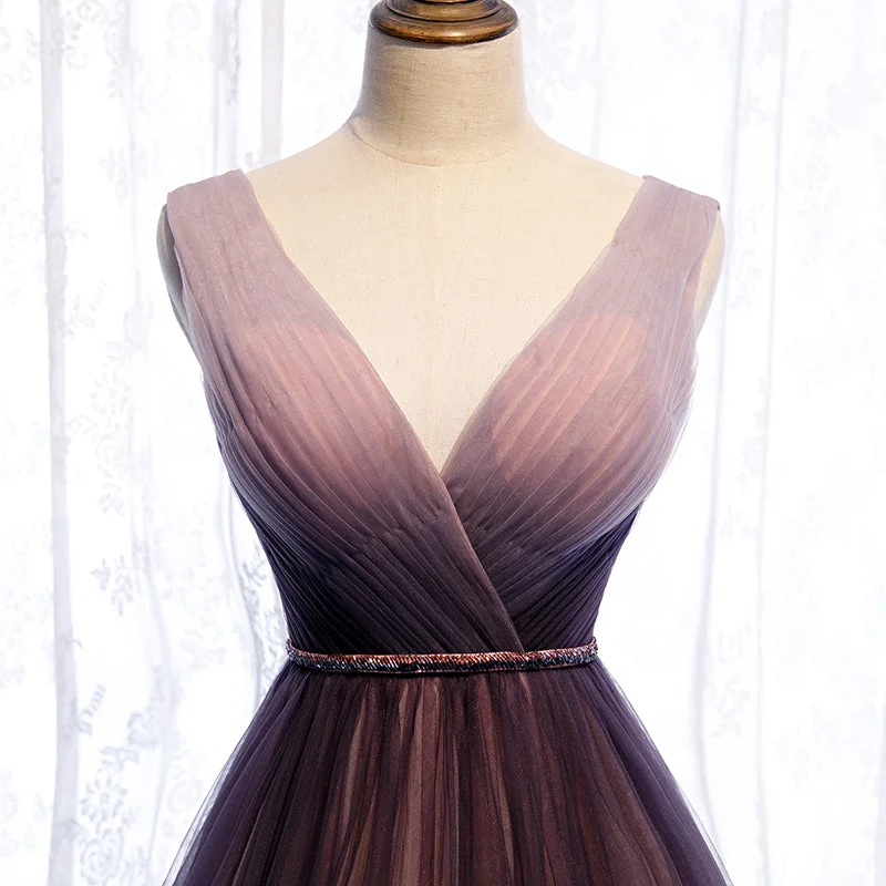 Gradient V-neckline Tulle Long Prom Dress Party Dress, Gradient Evening Gown Sequined Elegant Party Gradient V-neckline Tulle Long Prom Dress Party Dress, Gradient Evening Gown Sequined Elegant Party