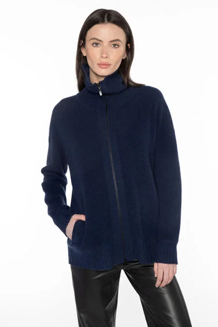 Kinross Cashmere Thermal Sporty Zip Cardigan Spandex Blend Rayon Blend Denim Blend