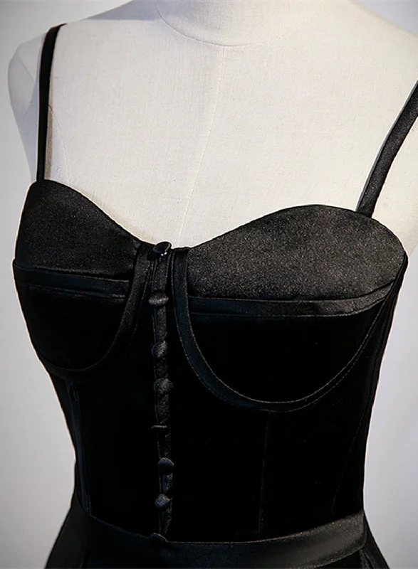 Black Satin Straps Long Party Dress, Black Sweetheart Long Evening Dress Prom Dress Boatneck Modish Everyday Black Satin Straps Long Party Dress, Black Sweetheart Long Evening Dress Prom Dress Boatneck Modish Everyday