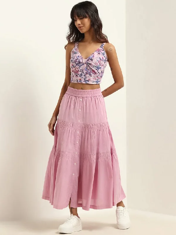 Bombay Paisley Lilac Cotton Maxi Skirt leather skirt refined